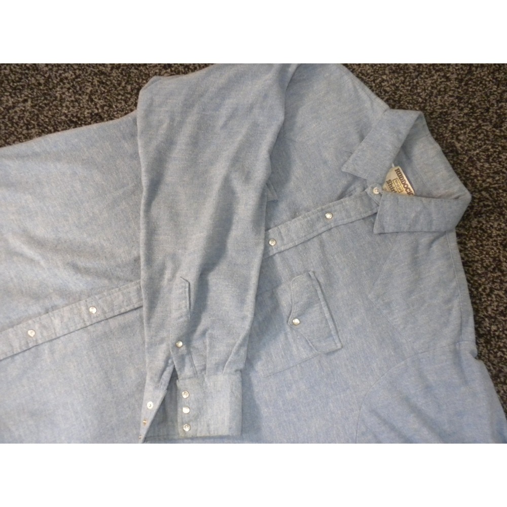 Ruddock Shirt Mens 18-36 Blue‎ Chamois Pearl Snap X Long Tail Western Yoke VTG